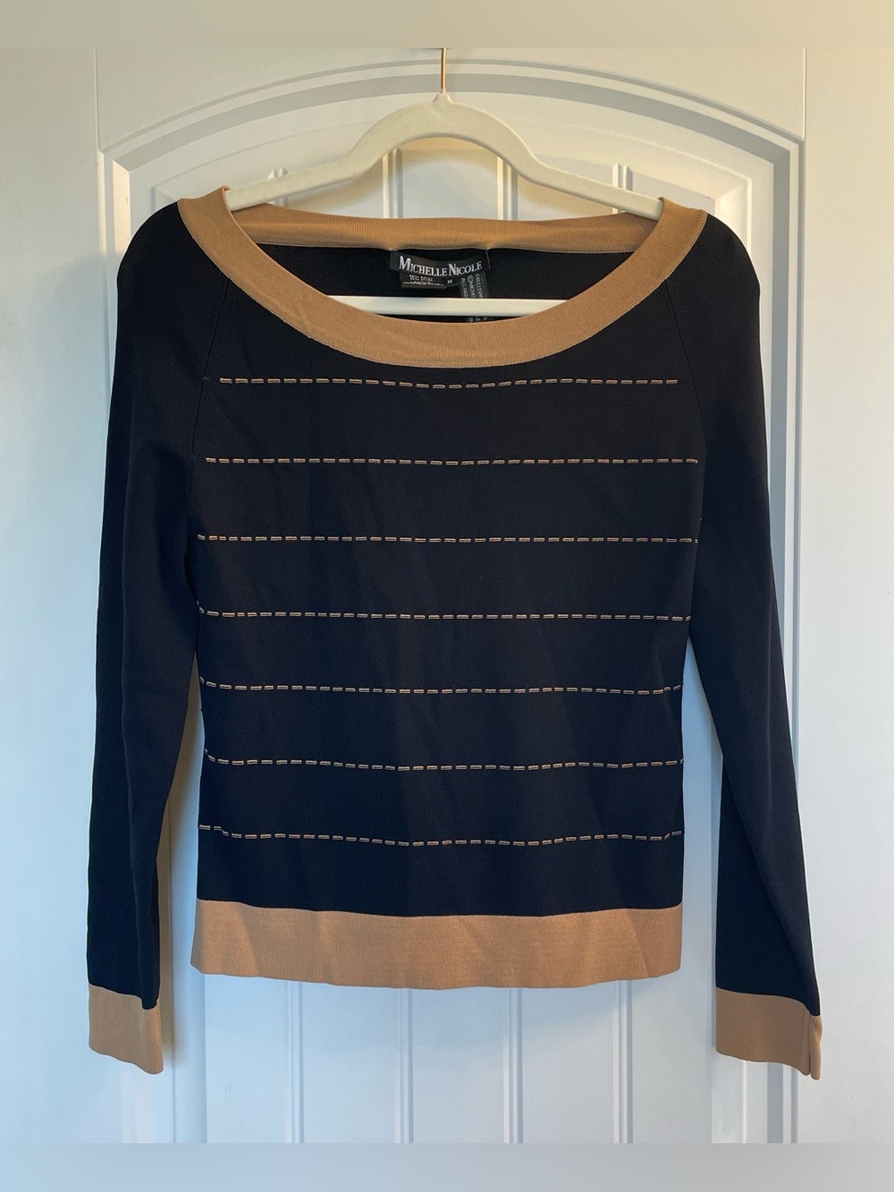 Michelle Nicole Black Sweater with Camel Trim